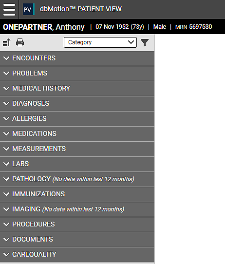 Patient View navigation menu screenshot